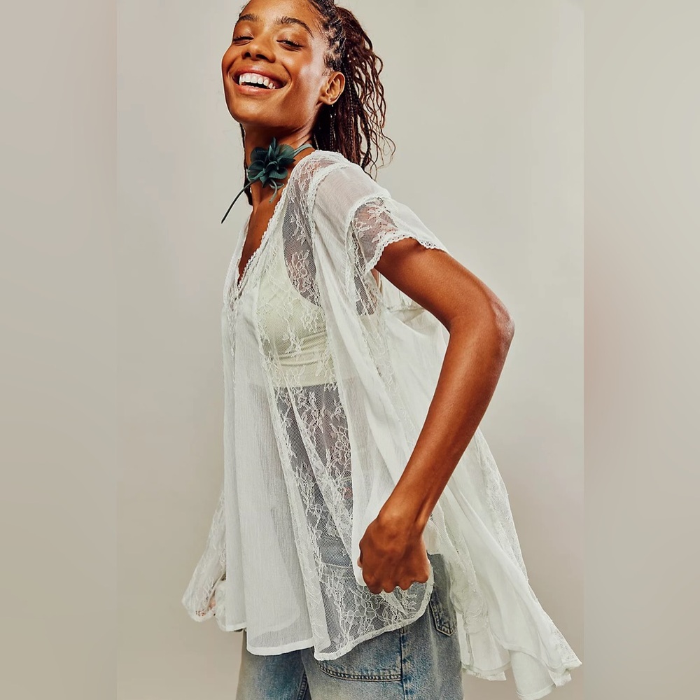 NWT Free People Farrah Lace Top - color Mint